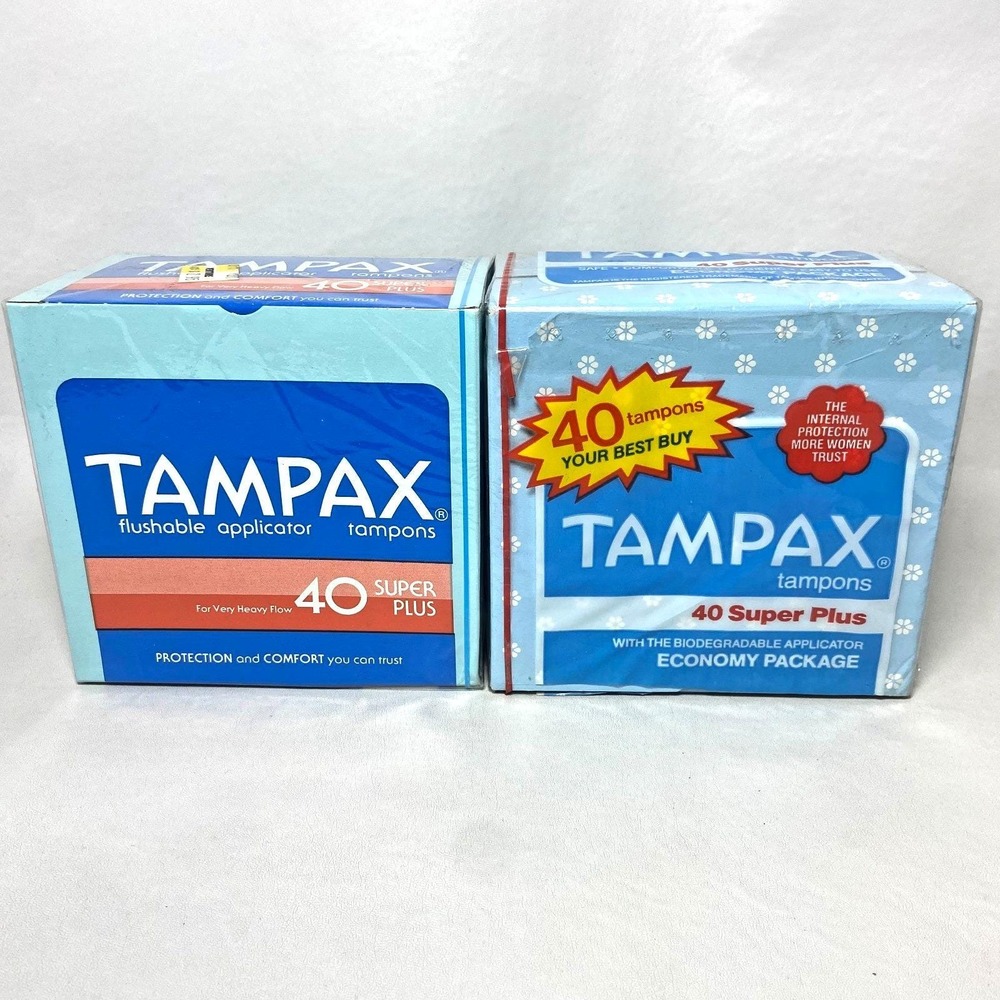 Vintage 1980s Lot of 2 Tampax Super Plus Tampons Flushable Applicator‎ NOS Prop